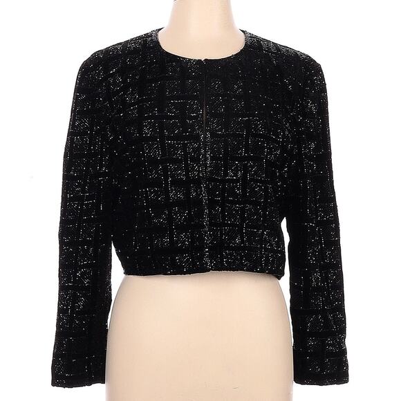 Niteline Della Roufogali Vintage Designer Beaded Bolero Blazer Jacket Black LRG - Picture 1 of 6